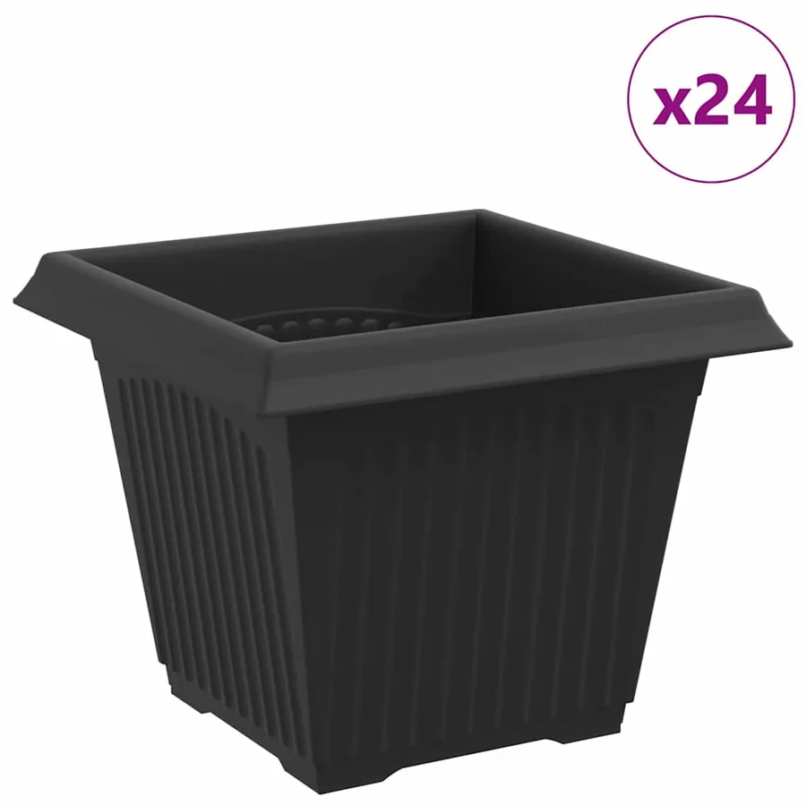 Pot de Fleurs Carré 24 pcs Noir 20 x 20 x 16 cm Plastique - 2