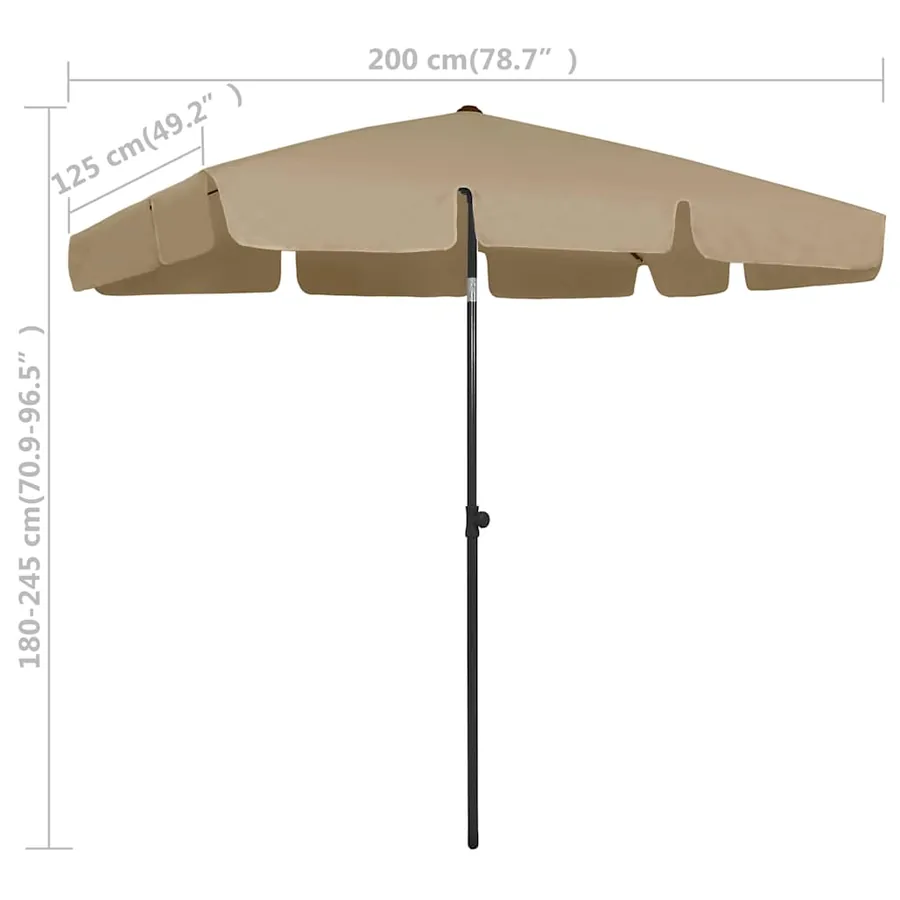Parasol de plage taupe 200x125 cm - 8