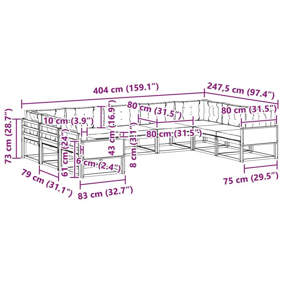 Ensemble de canapés d'extérieur 9 pcs Naturel et Beige - 8