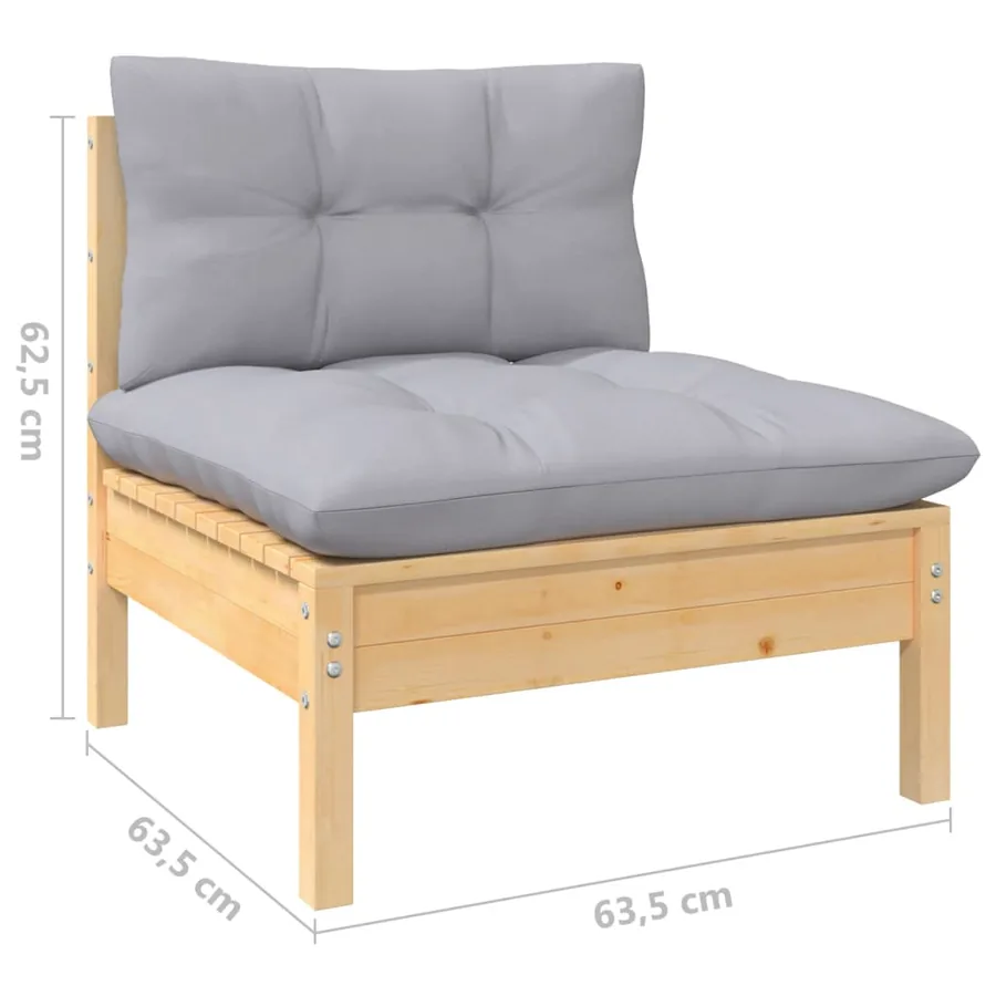 Salon de jardin 12 pcs avec coussins gris Bois de pin massif - 7