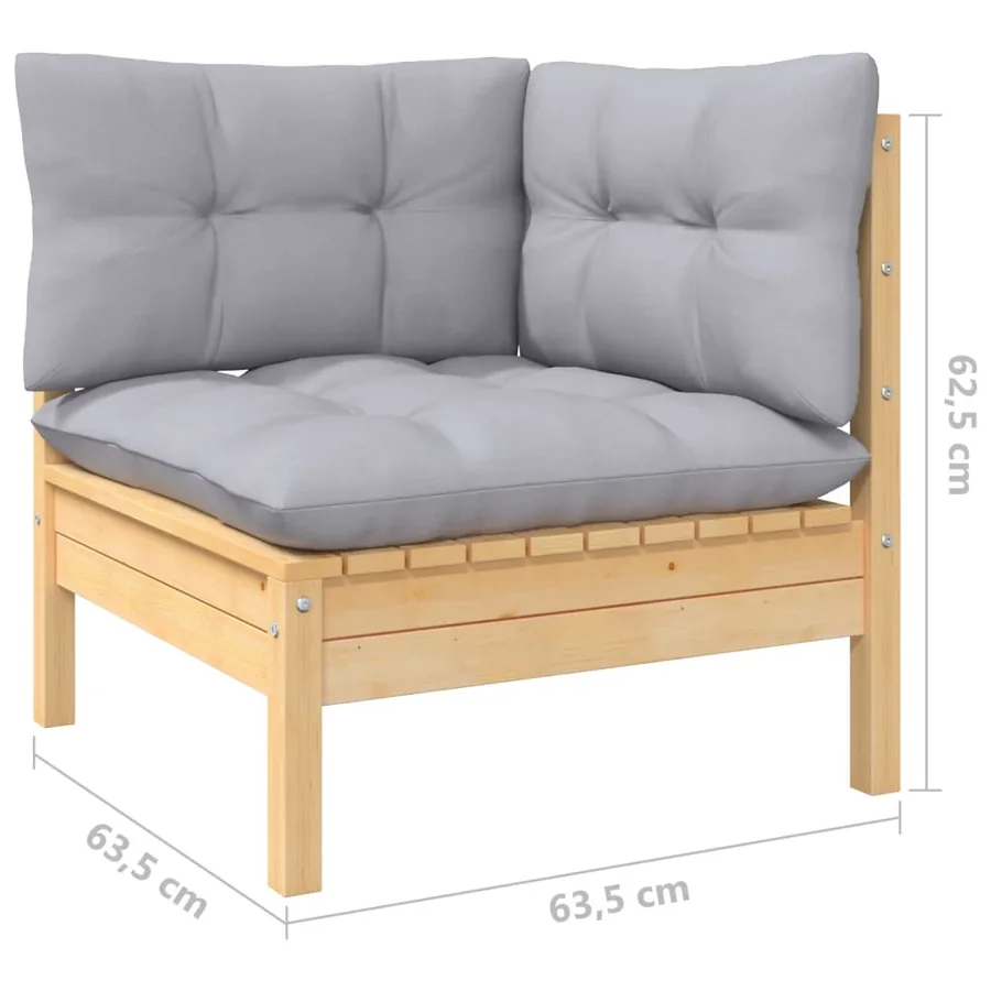 Salon de jardin 12 pcs avec coussins gris Bois de pin massif - 8