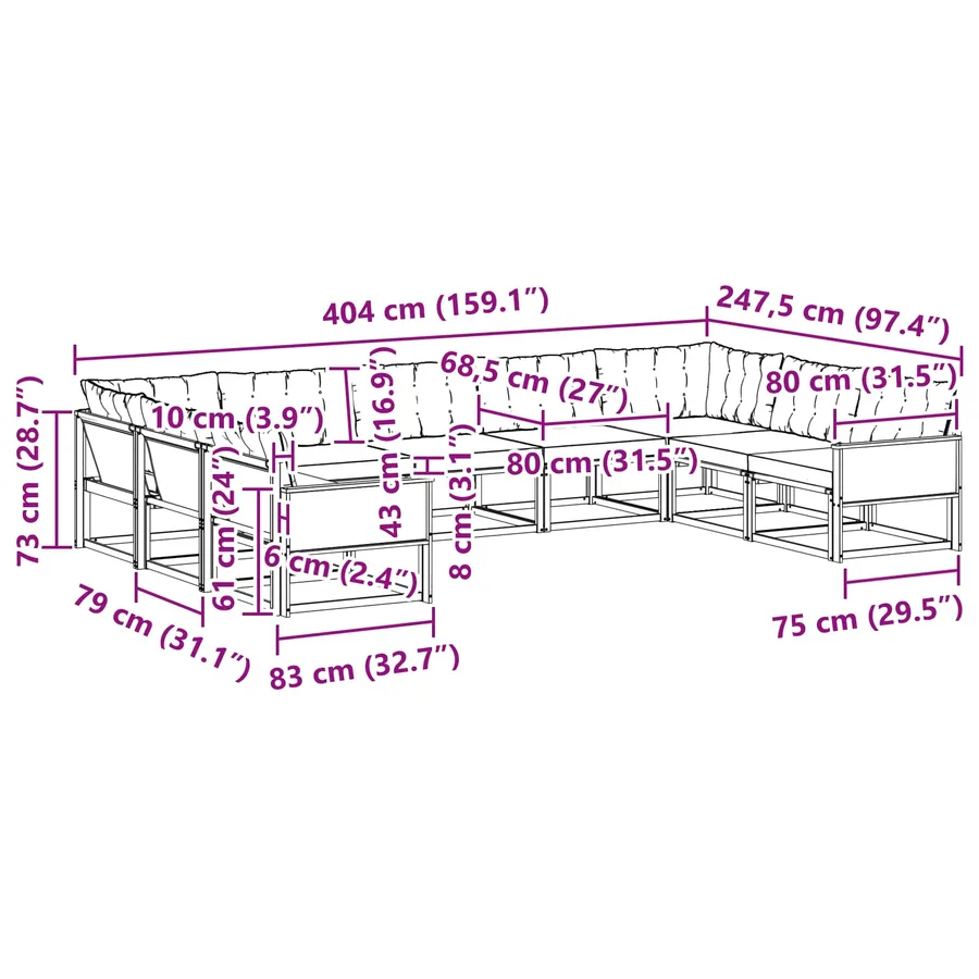 Ensemble de canapés d'extérieur 9 pcs Naturel et Beige - 9