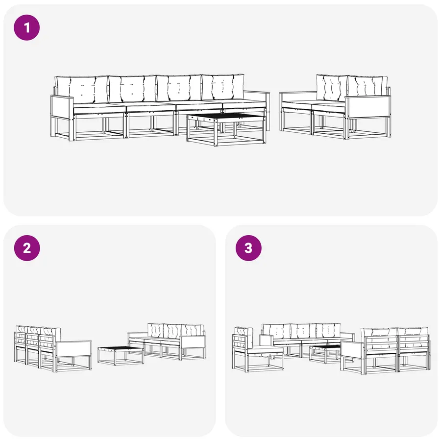 Ensemble de canapés d'extérieur 7 pcs Naturel et Gris clair - 6