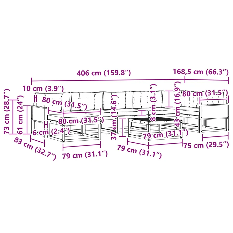 Ensemble de canapés d'extérieur 8 pcs Naturel et Beige - 9