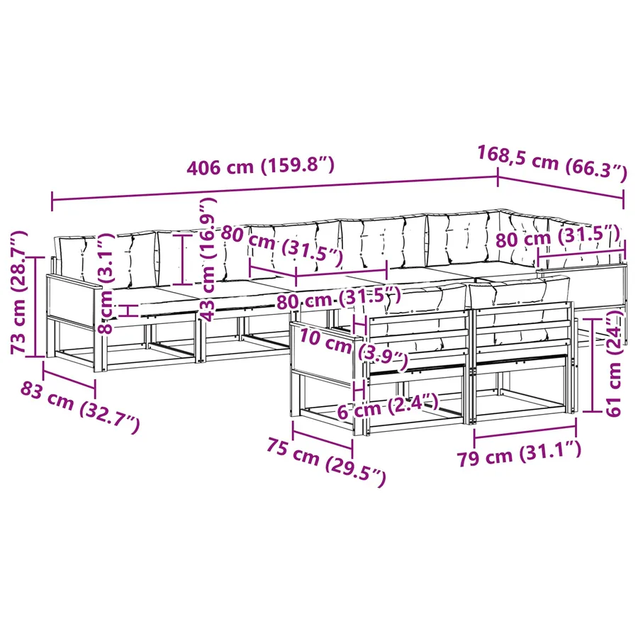 Ensemble de canapés d'extérieur 8 pc Naturel et Gris clair - 8