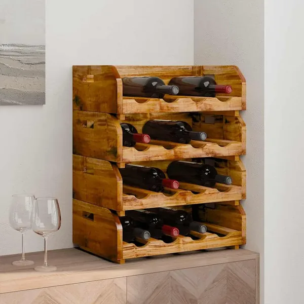 Casiers à bouteilles 4pcs de 16 bouteilles bois d'acajou massif