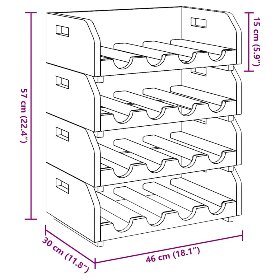 Casiers à bouteilles 4pcs de 16 bouteilles bois d'acajou massif - 10
