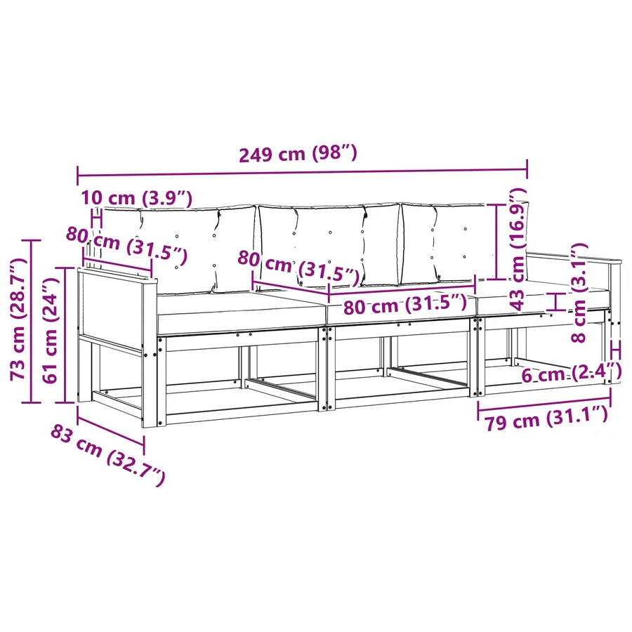 Ensemble de canapés d'extérieur 3 pcs Naturel et Crème - 6