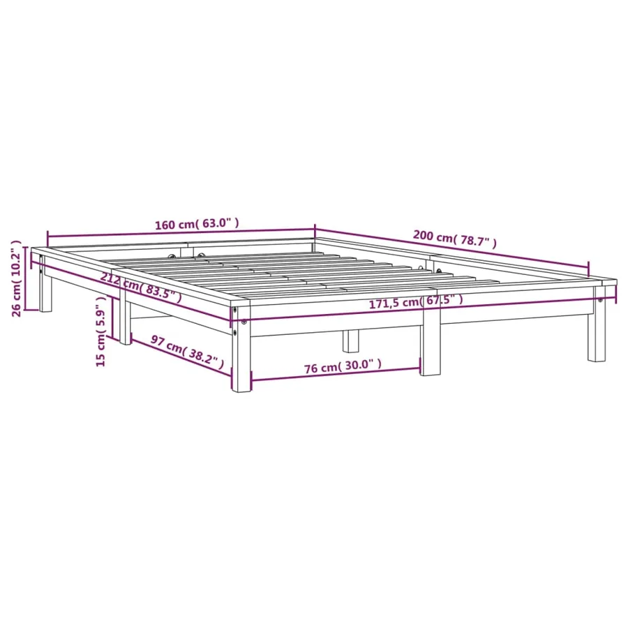 Cadre de lit sans matelas blanc 160x200 cm bois massif - 9