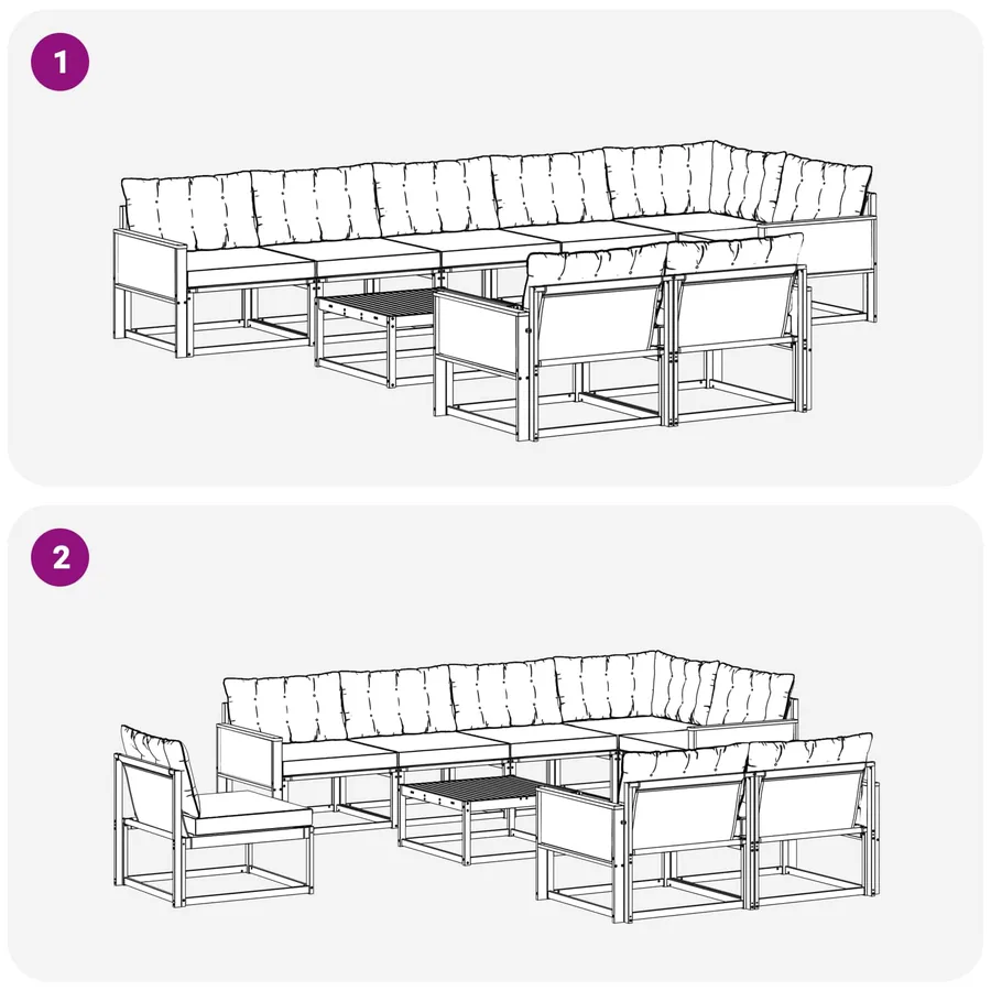 Ensemble de canapés d'extérieur 9 pcs Naturel et gris clair - 8