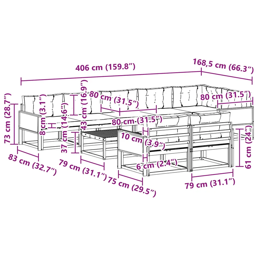 Ensemble de canapés d'extérieur 9 pcs Naturel et Beige - 8