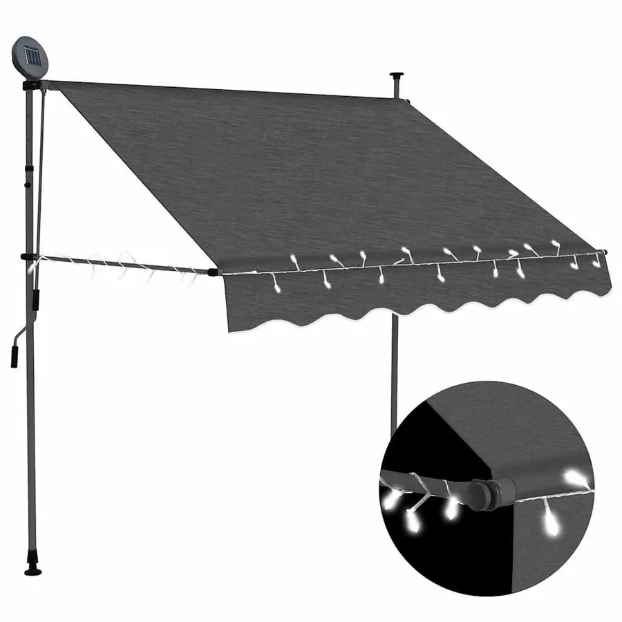 Auvent manuel rétractable avec LED 150 cm Anthracite