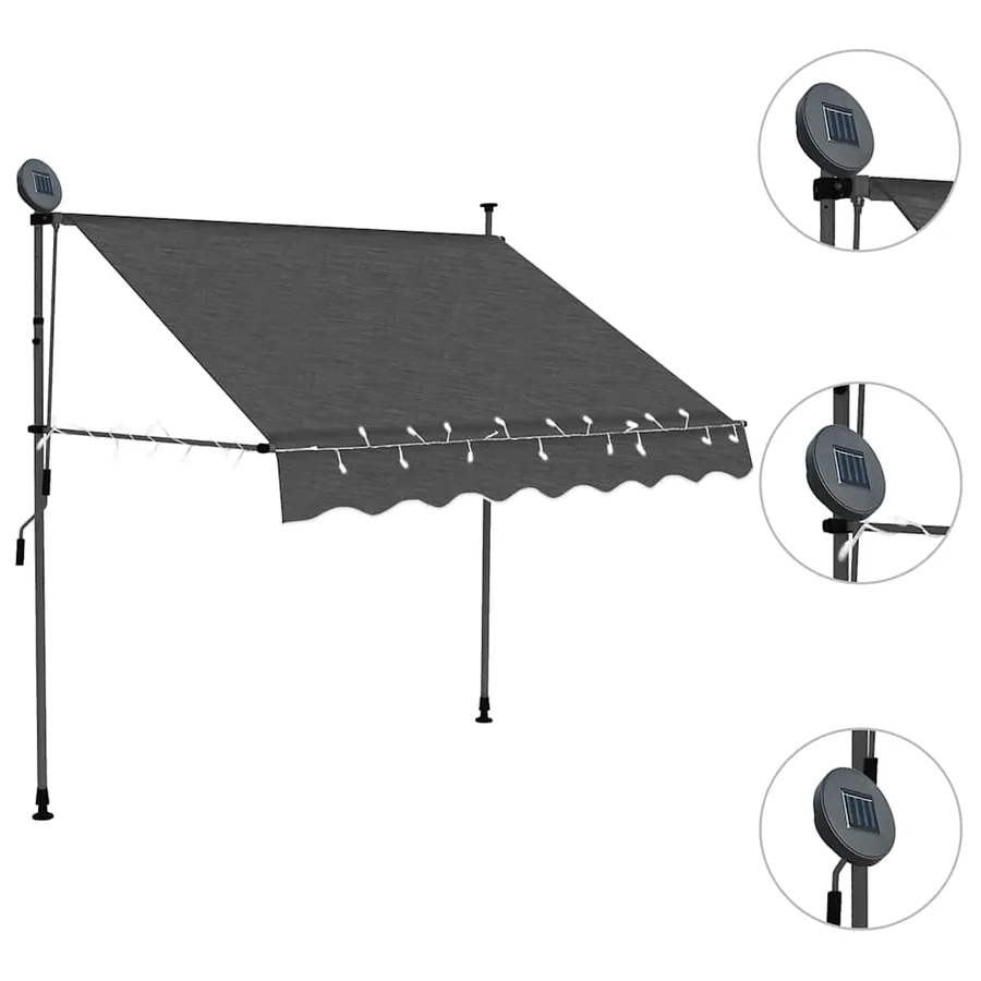 Auvent manuel rétractable avec LED 150 cm Anthracite - 3