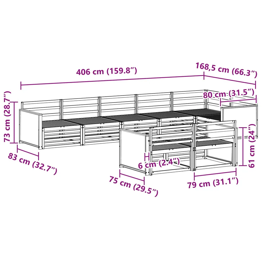 Ensemble de canapés d'extérieur 8 pcs Naturel - 8