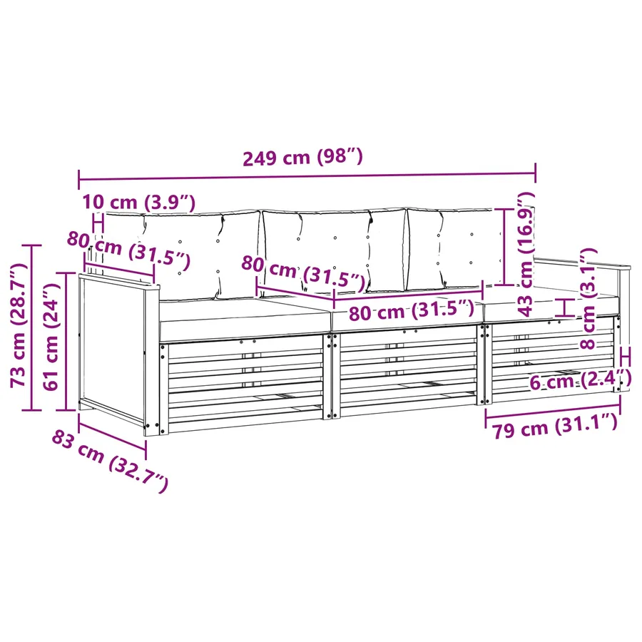 Ensemble de canapés d'extérieur 3 pcs Naturel et gris clair - 6