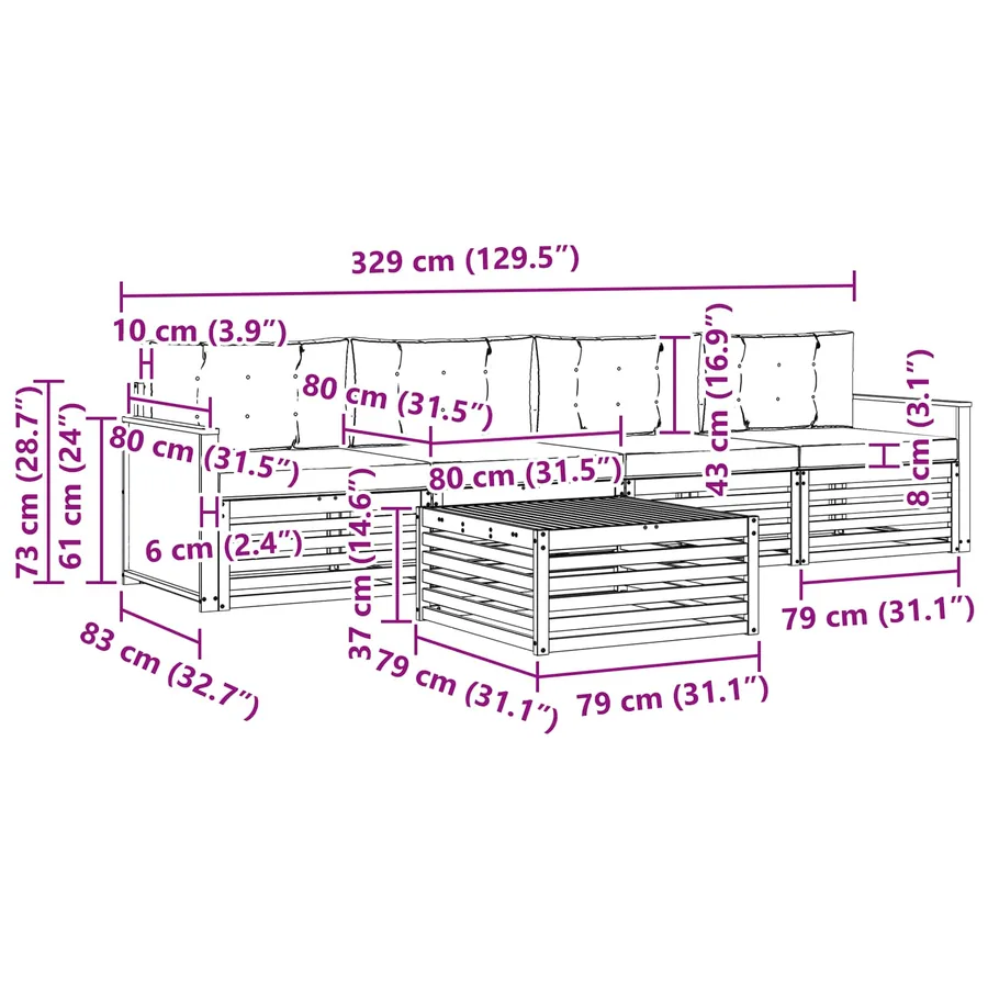 Ensemble de canapés d'extérieur 5 pcs Naturel et Anthracite - 6