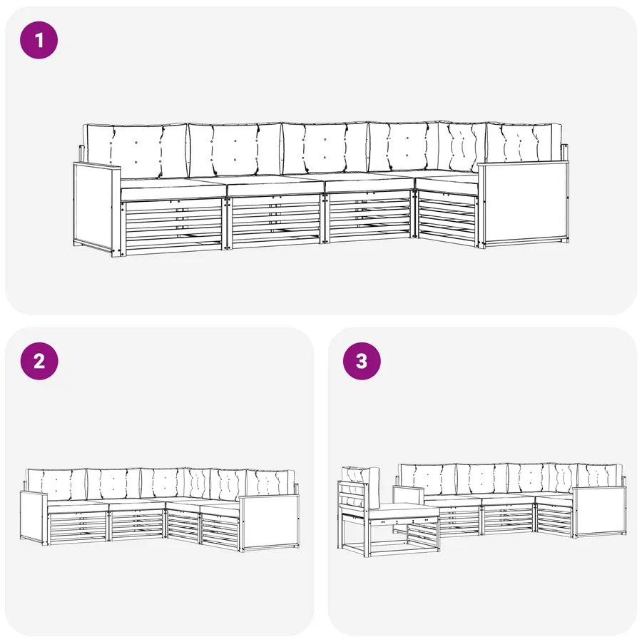 Ensemble de canapés d'extérieur 5 pcs Naturel et gris clair - 7