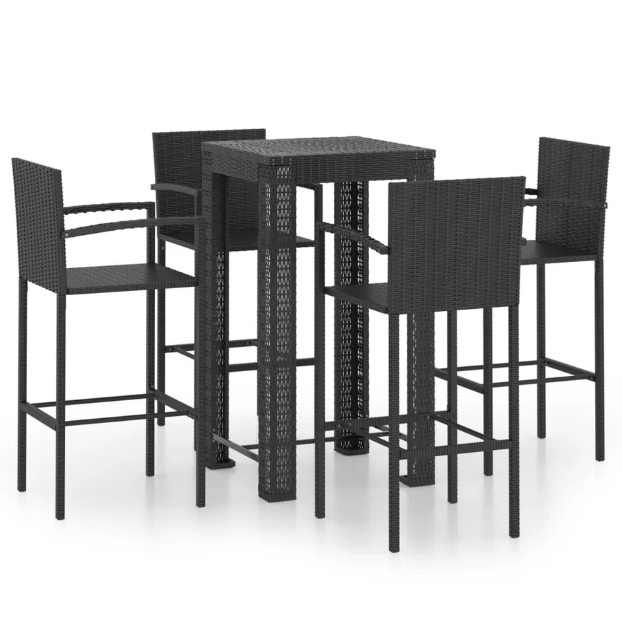 Ensemble de bar d'extérieur 5 pcs accoudoir Résine tressée Noir - 2