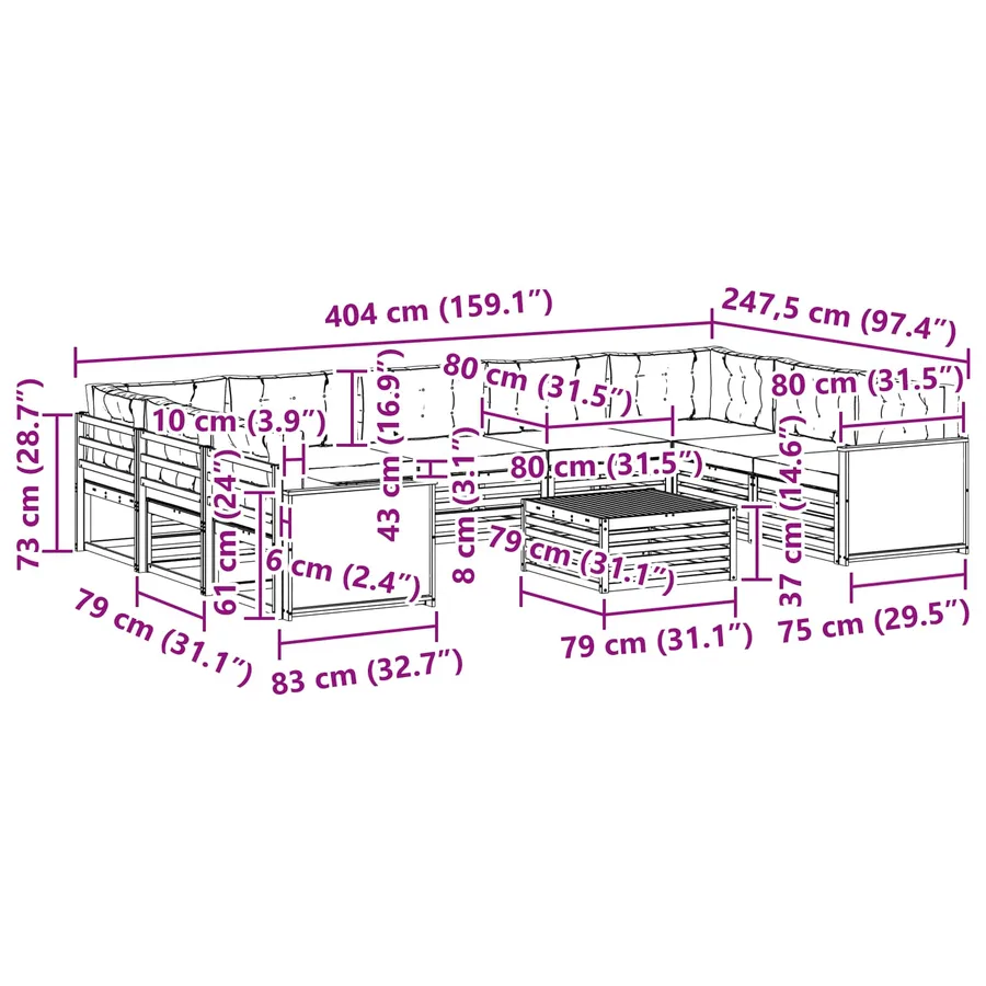 Ensemble de canapés d'extérieur 10 pcs Naturel et Crème - 8
