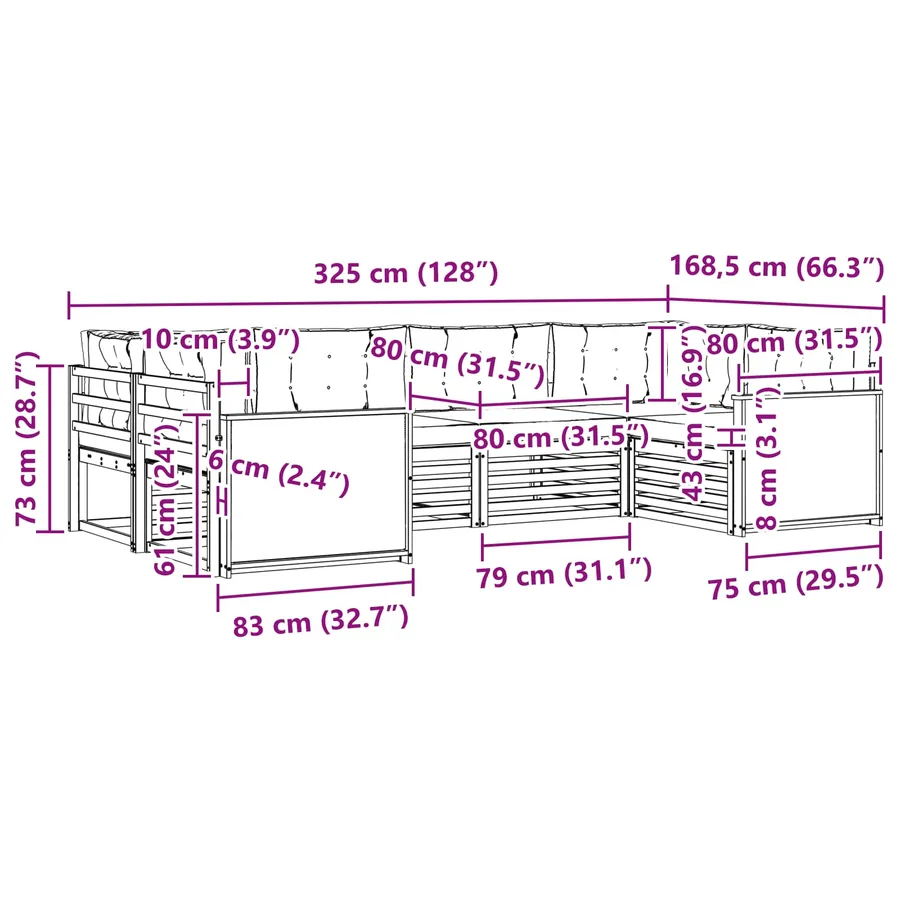 Ensemble de canapés d'extérieur 6 pcs Naturel et Crème - 7