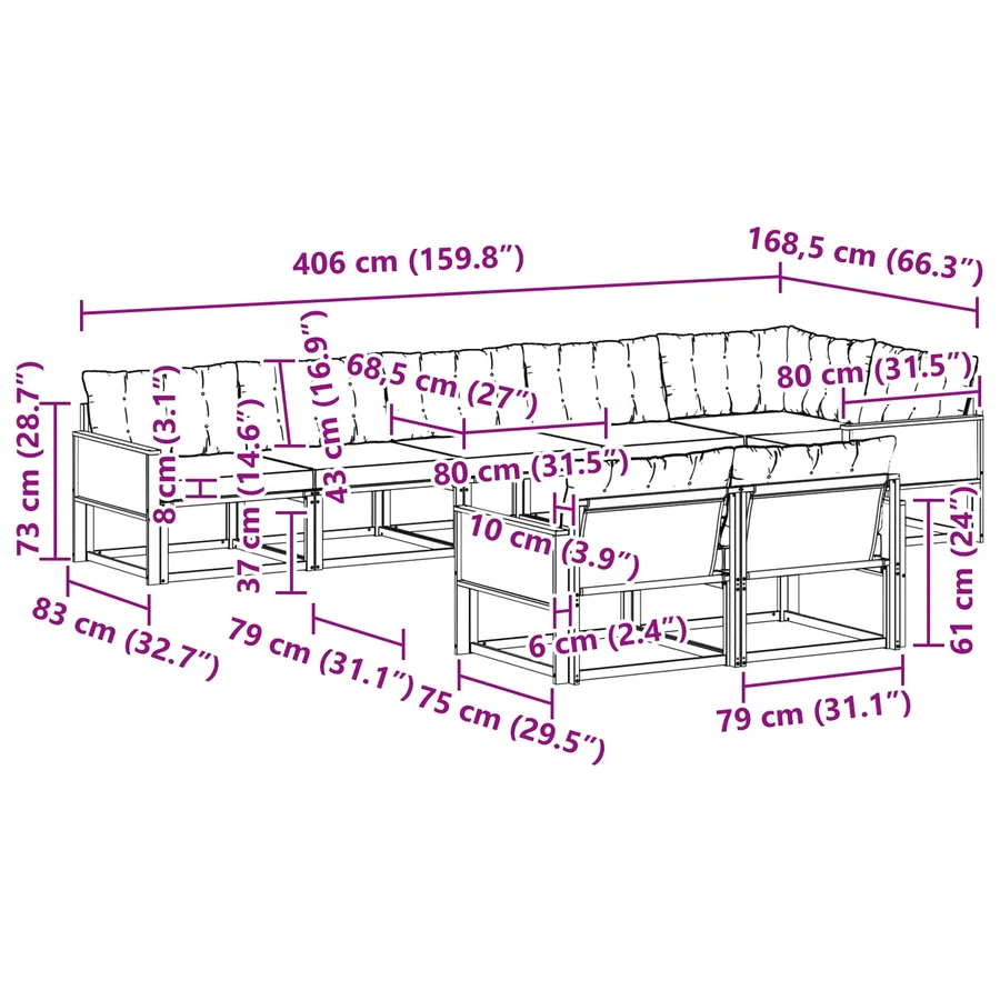 Ensemble de canapés d'extérieur 8 pcs Naturel et noir - 9