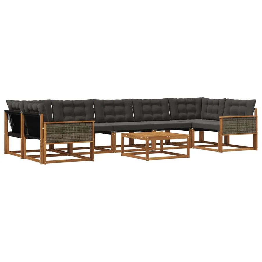 Ensemble de canapés d'extérieur 8 pcs Naturel et noir - 2