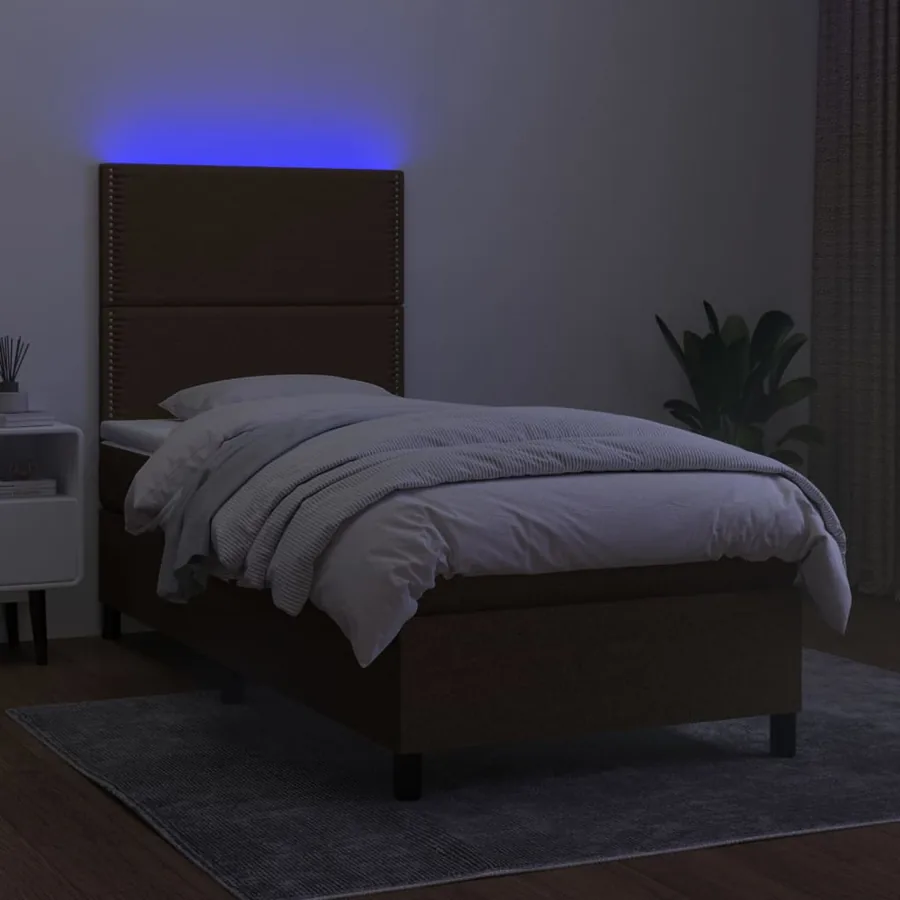 Sommier à lattes de lit et matelas et LED Marron foncé 90x190cm - 4