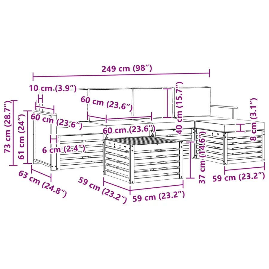 Ensemble de canapés d'extérieur 6 pcs Naturel et Crème - 7