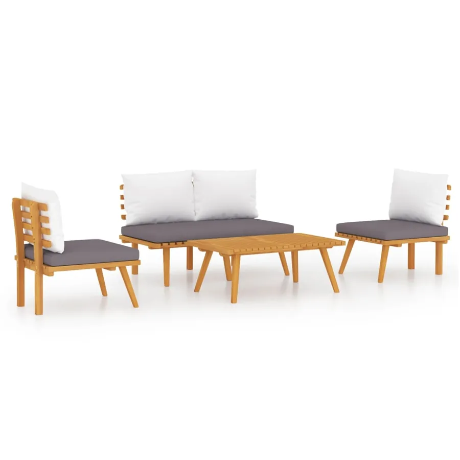 Salon de jardin 4 pcs avec coussins Bois d'acacia solide - 2