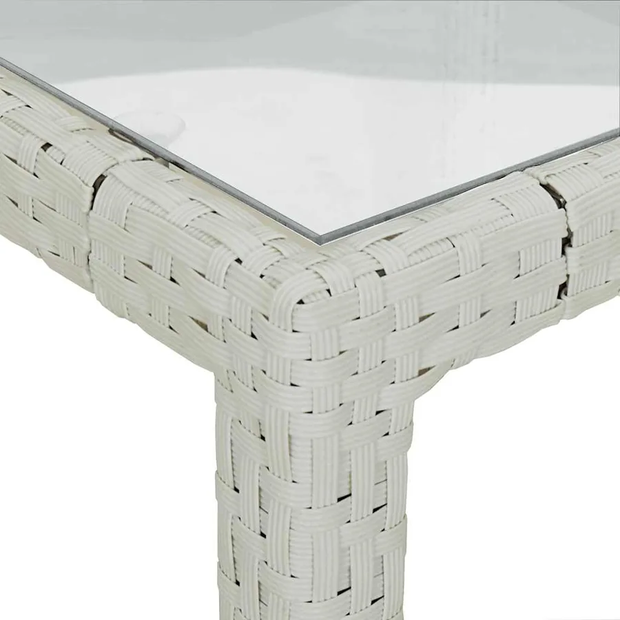 Table de jardin 90x90x75cm Verre trempé et résine tressée Blanc - 6