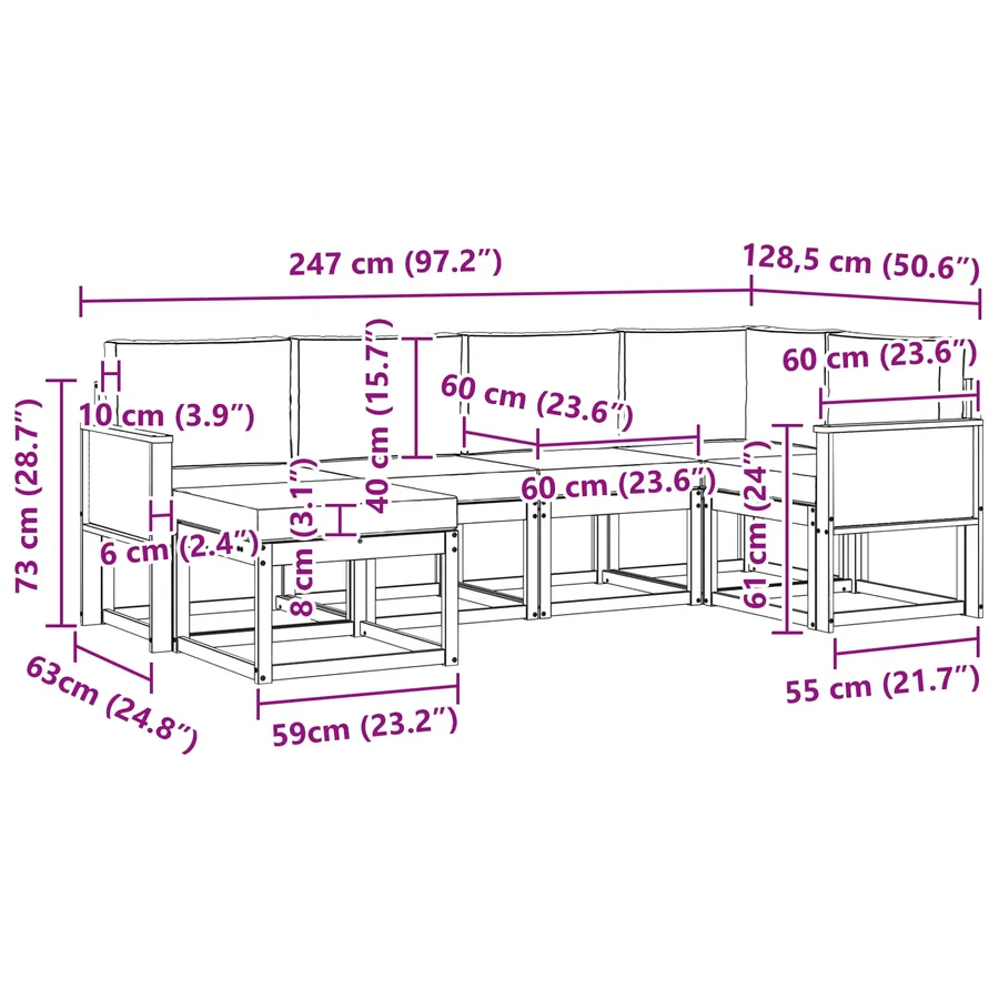 Ensemble de canapés d'extérieur 6 pcs Naturel et gris clair - 7