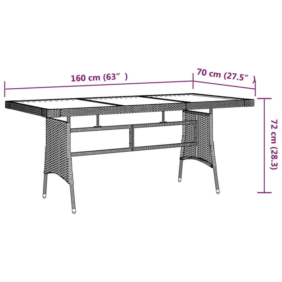 Table de jardin Noir 160x70x72 cm Résine tressée et acacia - 4