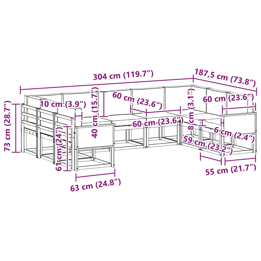 Ensemble de canapés d'extérieur 9 pcs Naturel et gris clair - 8