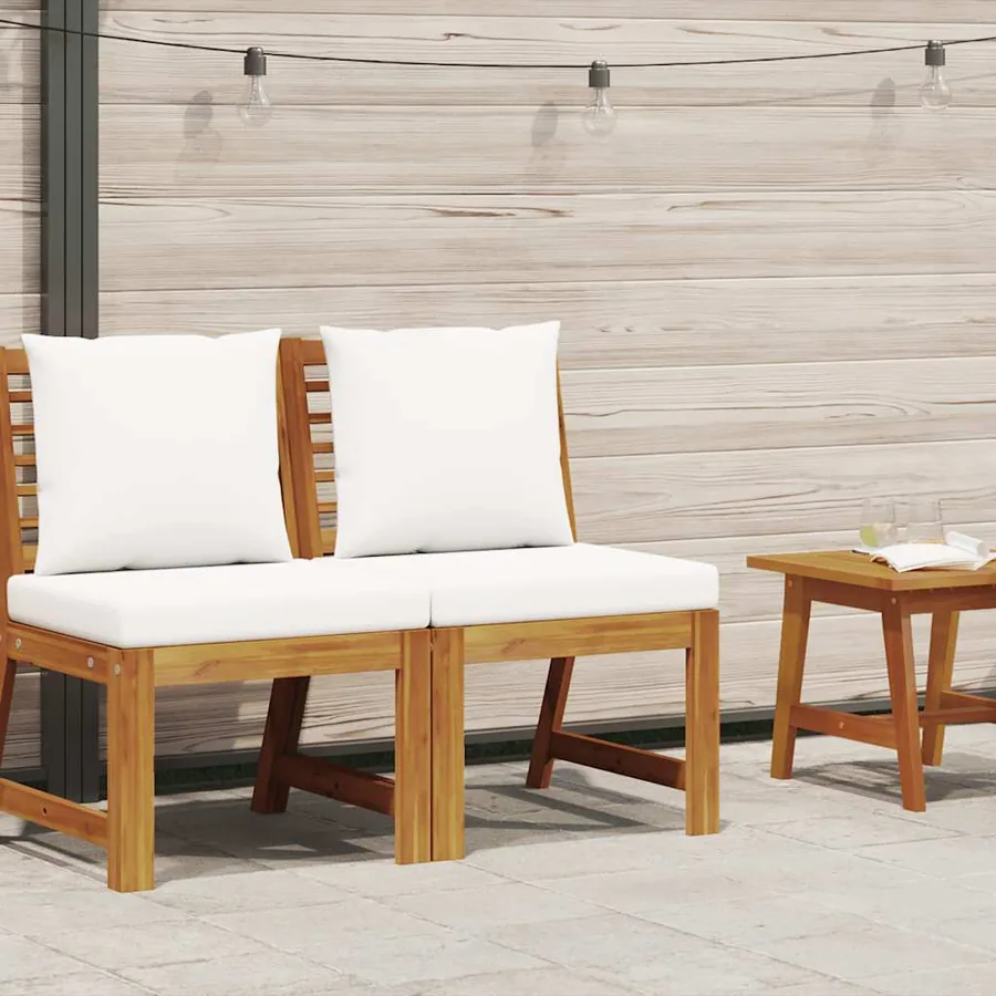Canapé central sectionnel et coussin crème Bois d'acacia massif - 2