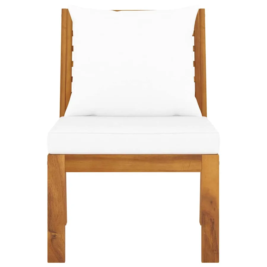 Canapé central sectionnel et coussin crème Bois d'acacia massif - 3