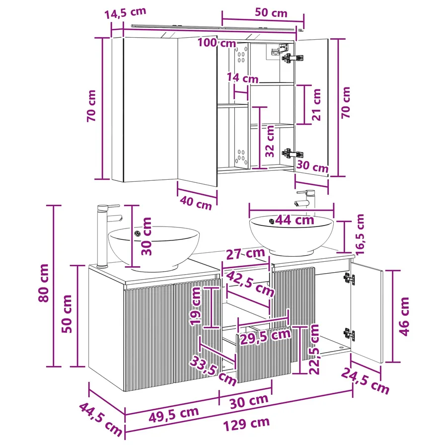 Ensemble d'armoire de salle de bain 4 pcs Gris béton - 14