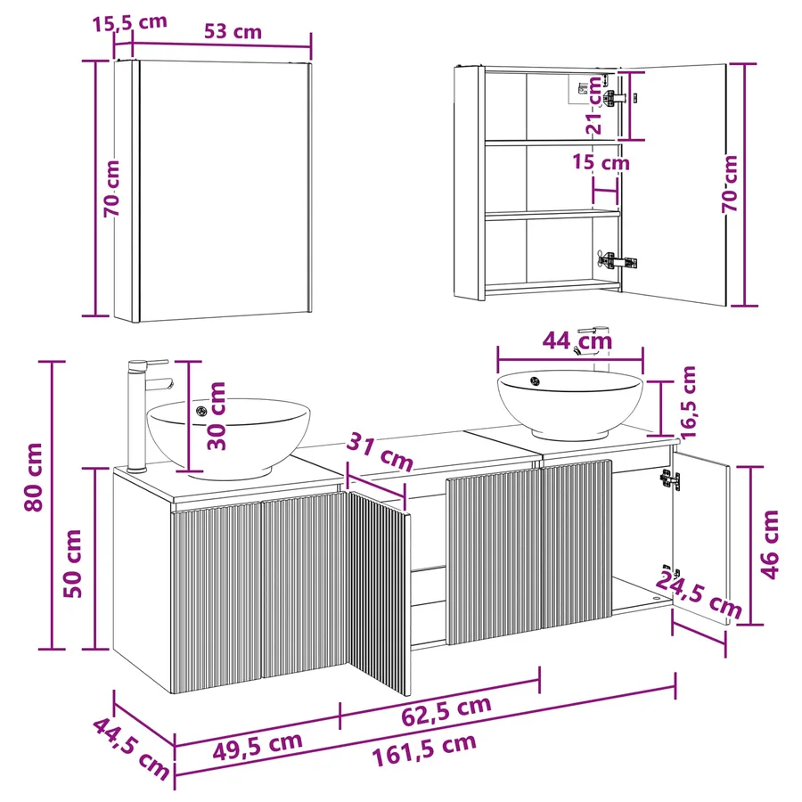 Ensemble d'armoire de salle de bain 5 pcs Chêne fumé - 15