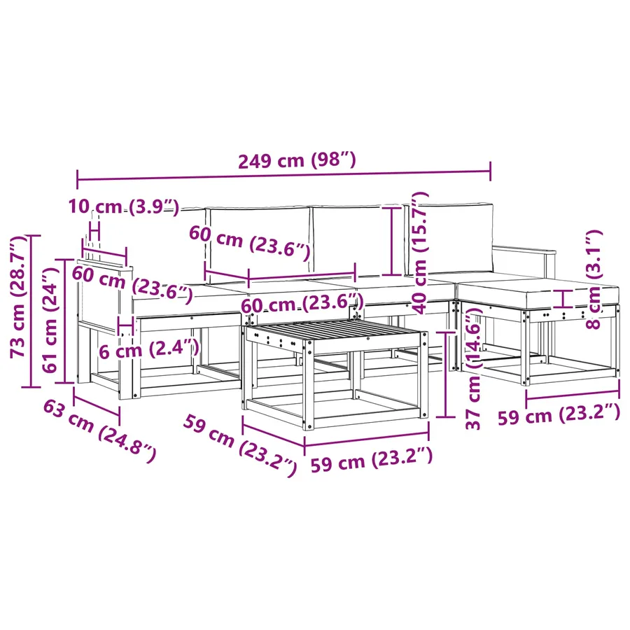 Ensemble de canapés d'extérieur 6 pcs Naturel et Anthracite - 6