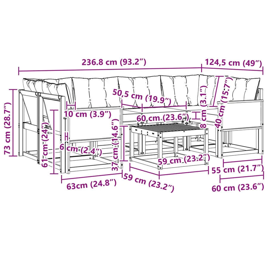 Ensemble de canapés d'extérieur 7 pcs Naturel et gris clair - 9