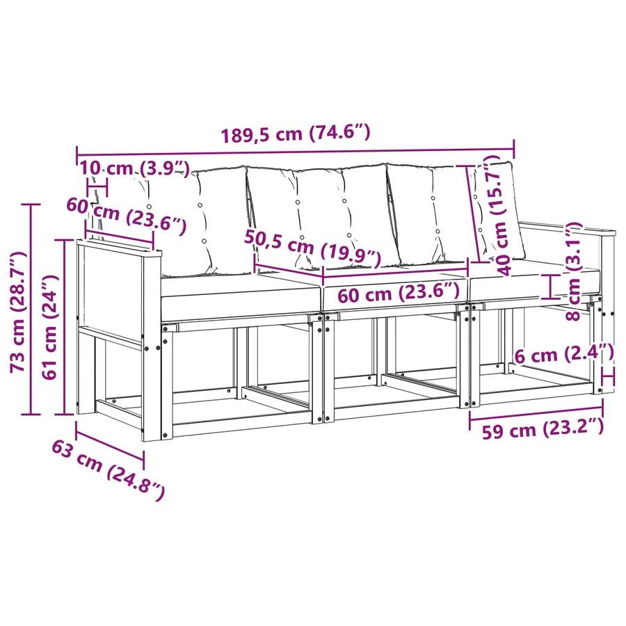 Ensemble de canapés d'extérieur 3 pcs Naturel et gris clair - 6