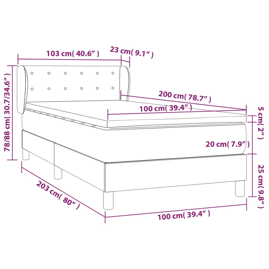 Sommier à lattes de lit avec matelas Noir 100x200 cm Tissu - 7