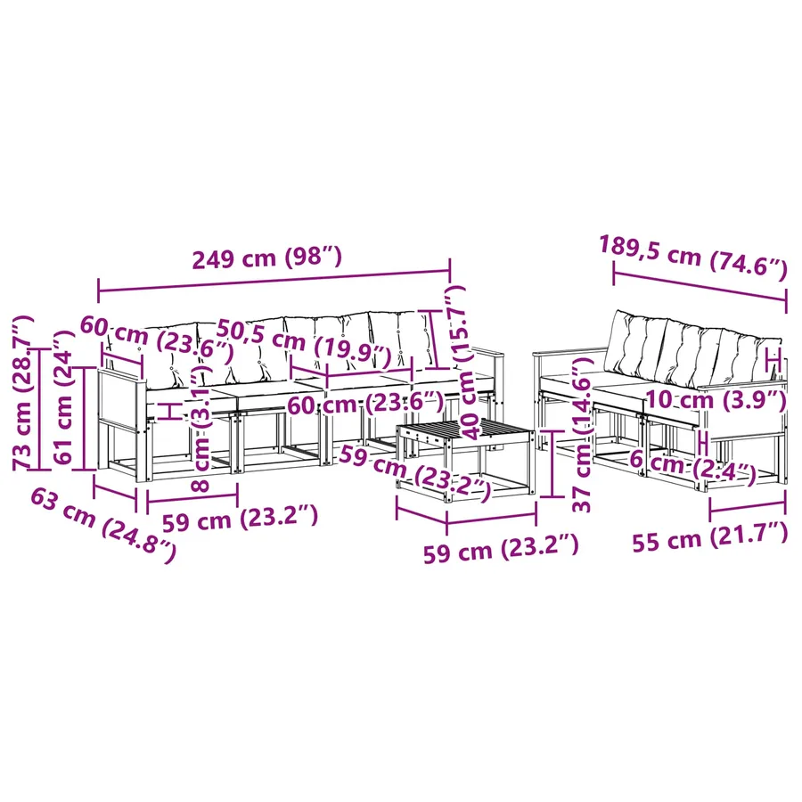 Ensemble de canapés d'extérieur 8 pcs Naturel et noir - 8