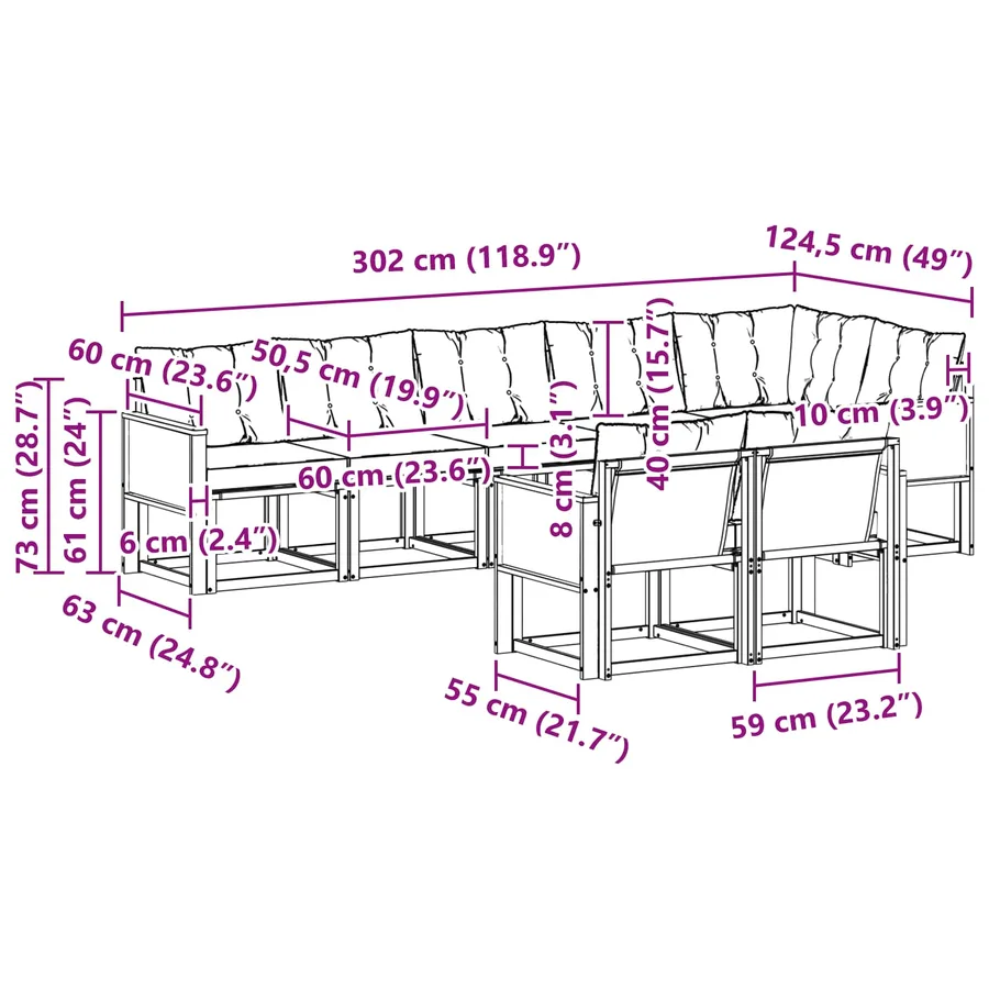 Ensemble de canapés d'extérieur 8 pcs Naturel et Beige - 9