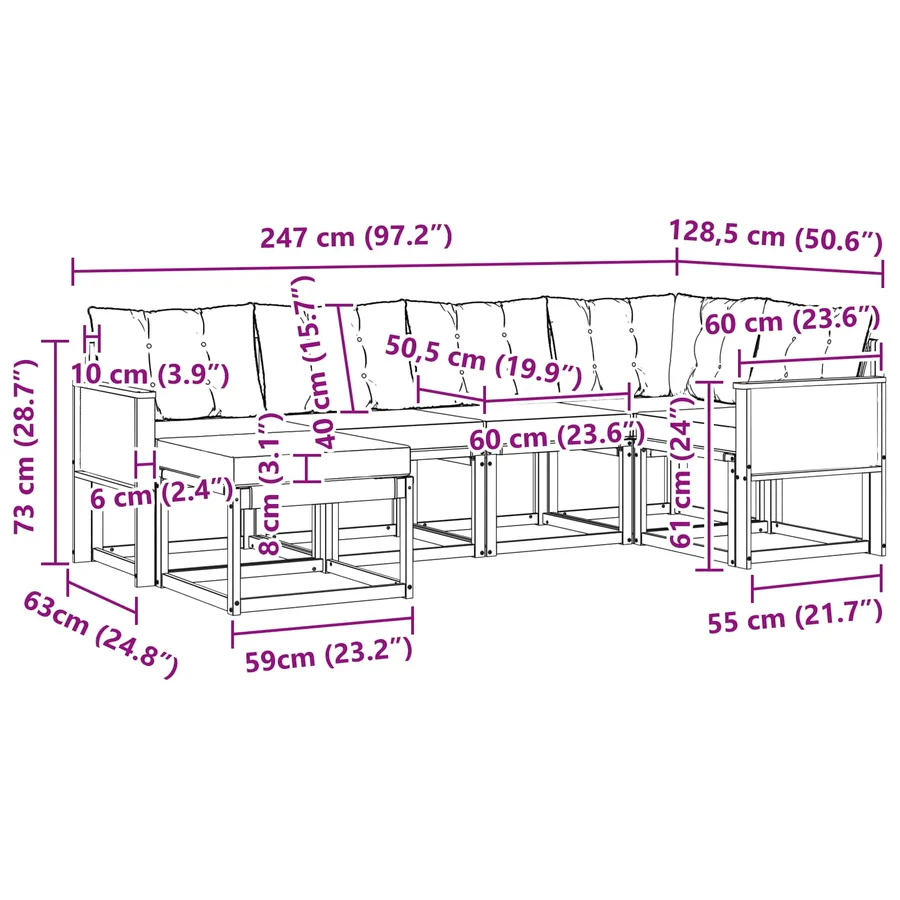 Ensemble de canapés d'extérieur 6 pcs Naturel et Beige - 10