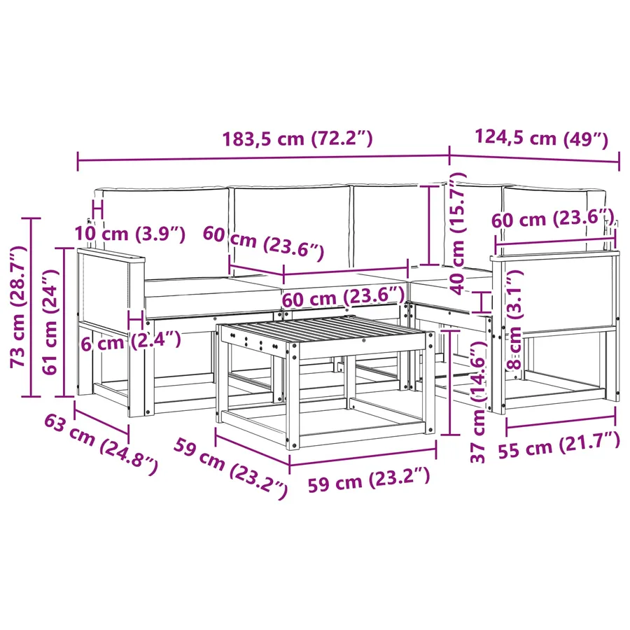 Ensemble de canapés d'extérieur 5 pcs Naturel et Anthracite - 7