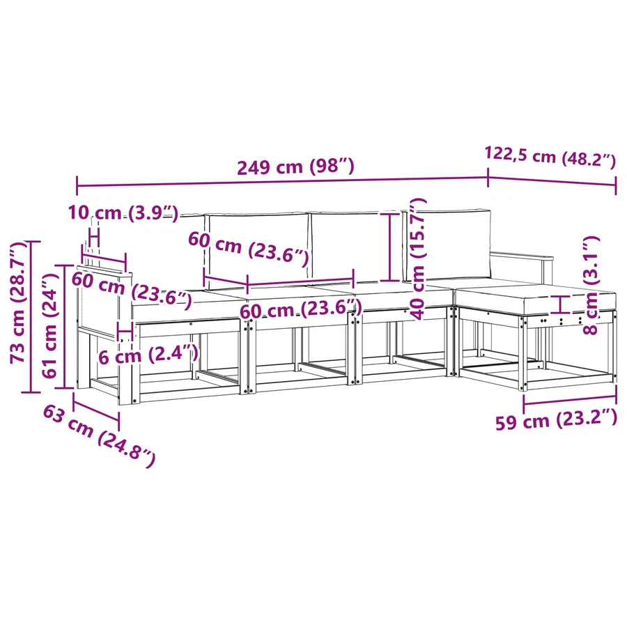 Ensemble de canapés d'extérieur 5 pcs Naturel et gris clair - 6