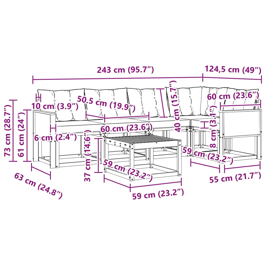 Ensemble de canapés d'extérieur 6 pcs Naturel et noir - 8