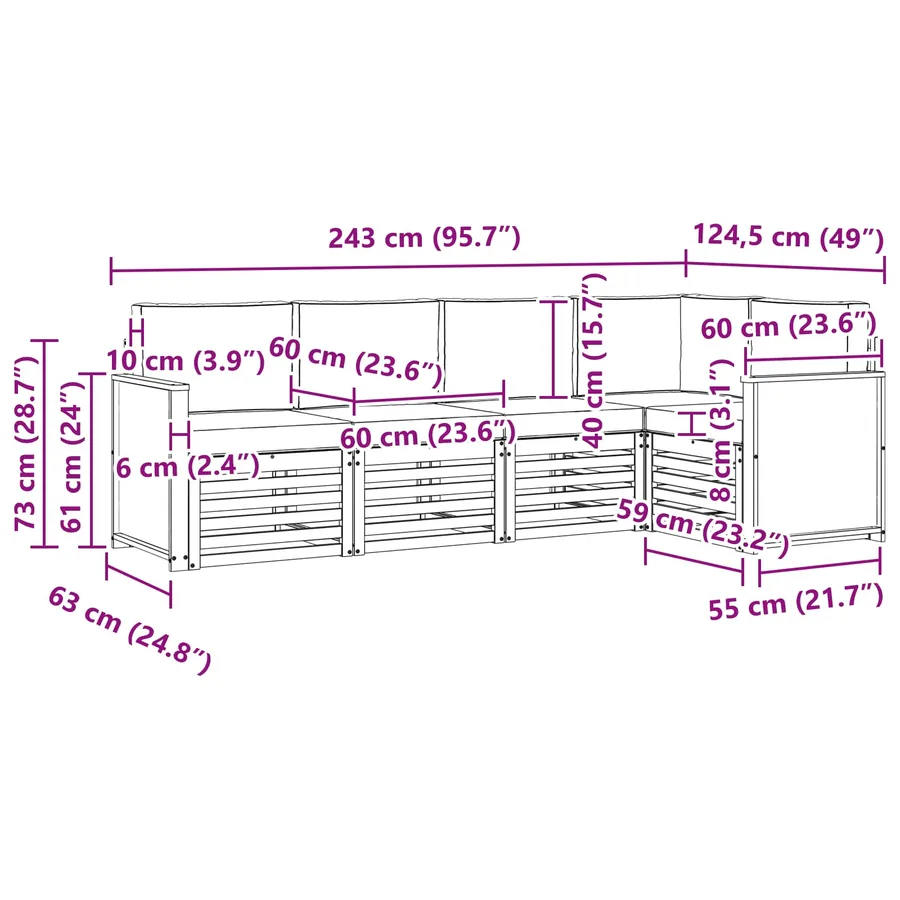 Ensemble de canapé d'angle avec coussin 4 pcs Naturel et Crème - 8