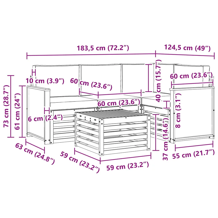 Ensemble de canapés d'extérieur 5 pcs Naturel et Anthracite - 7