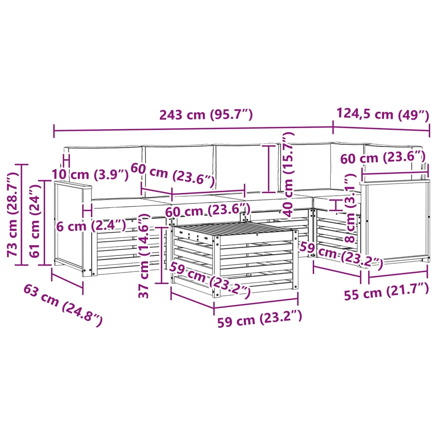 Ensemble de canapé d'angle 5 pcs Naturel et gris clair - 8